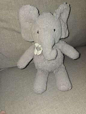 Pottery Barn Kids Gray Plush Elephant Stuffed Animal with Ribbon